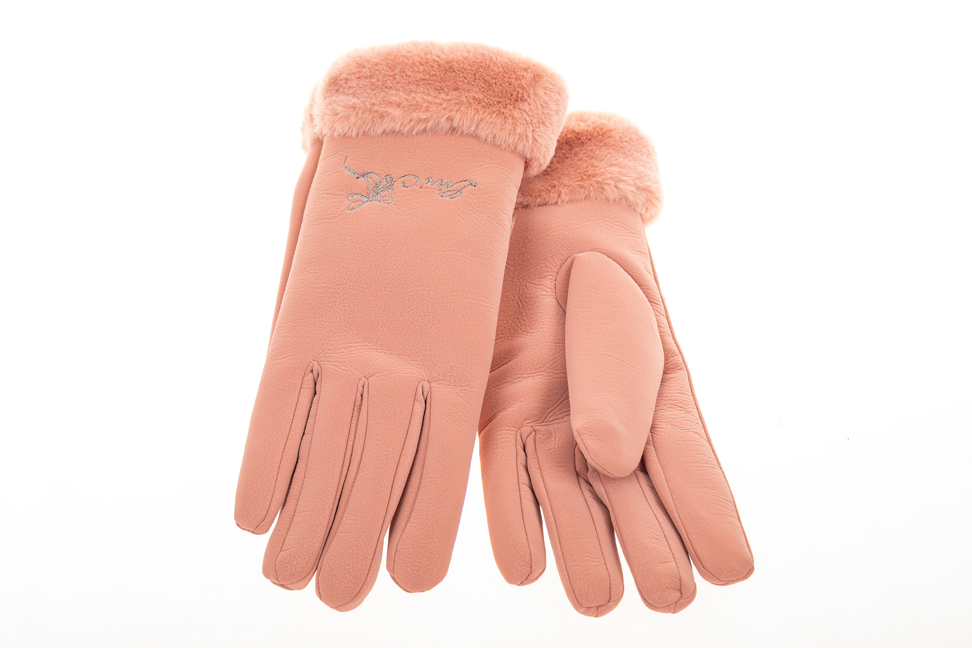 На фото 2 - Теплые перчатки женские с эффектом патины, цвет розовый