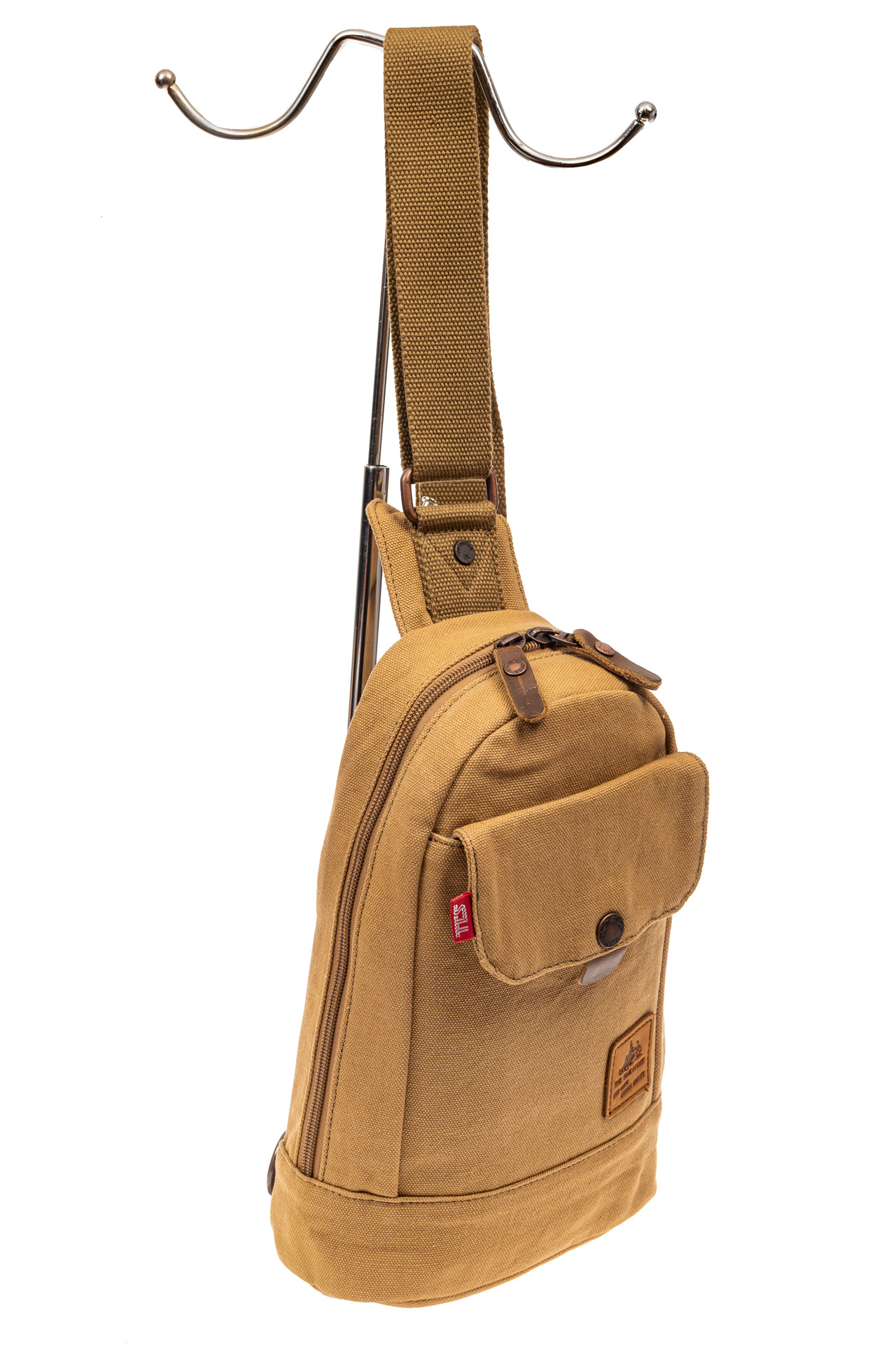 На фото 1 - Слинг-рюкзак для мужчин, цвет песочный