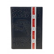 На фото 1 - Обложка для паспорта и автодокументов из натуральной кожи, цвет черный