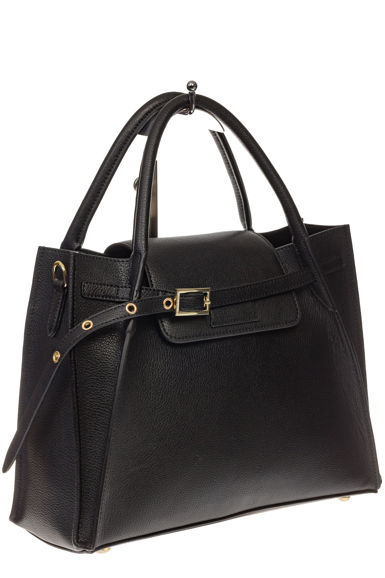 На фото 1 - Черная сумка трапеция из натуральной кожи