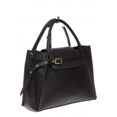 На фото 1 - Черная сумка трапеция из натуральной кожи