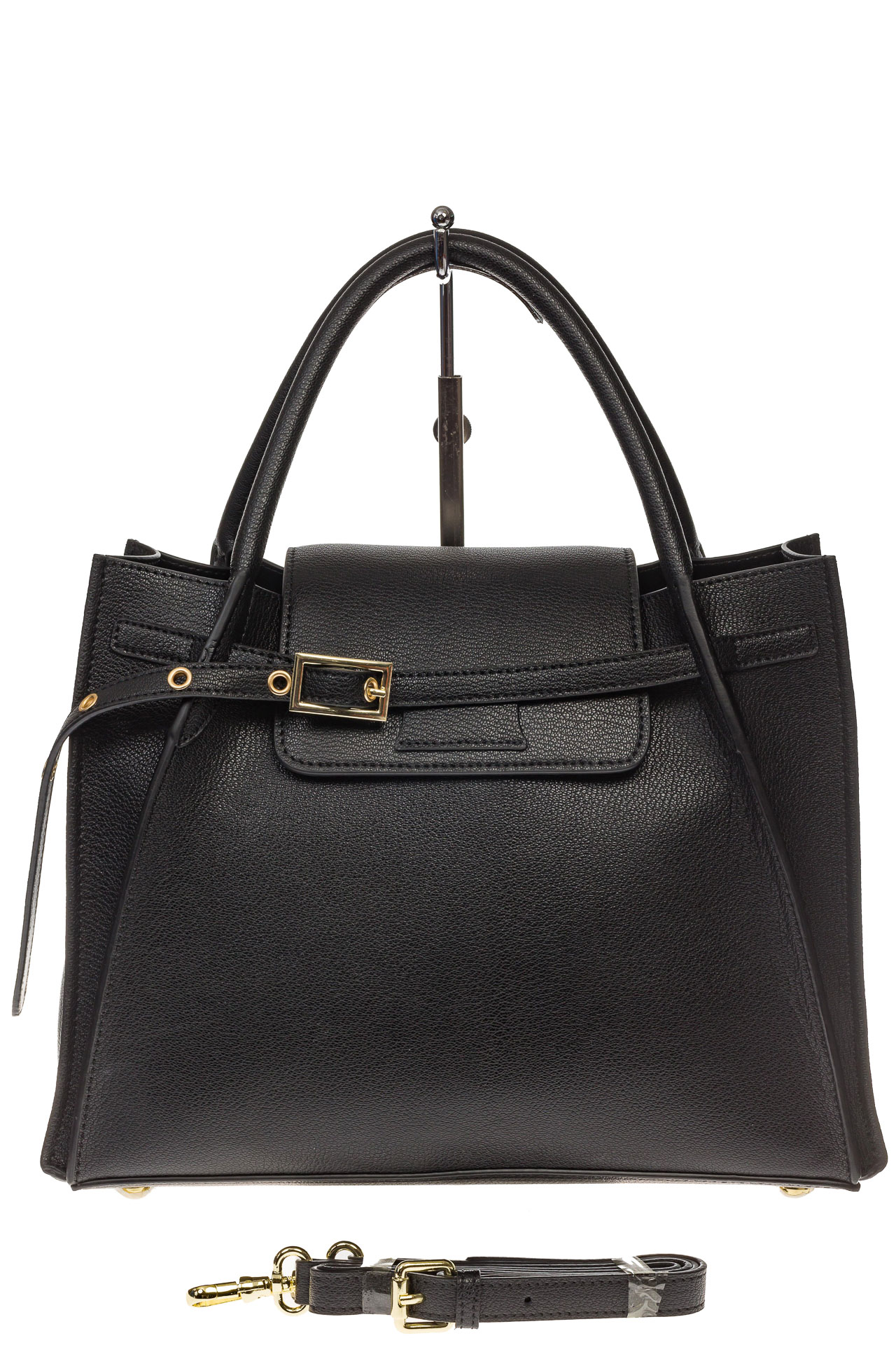 На фото 2 - Черная сумка трапеция из натуральной кожи