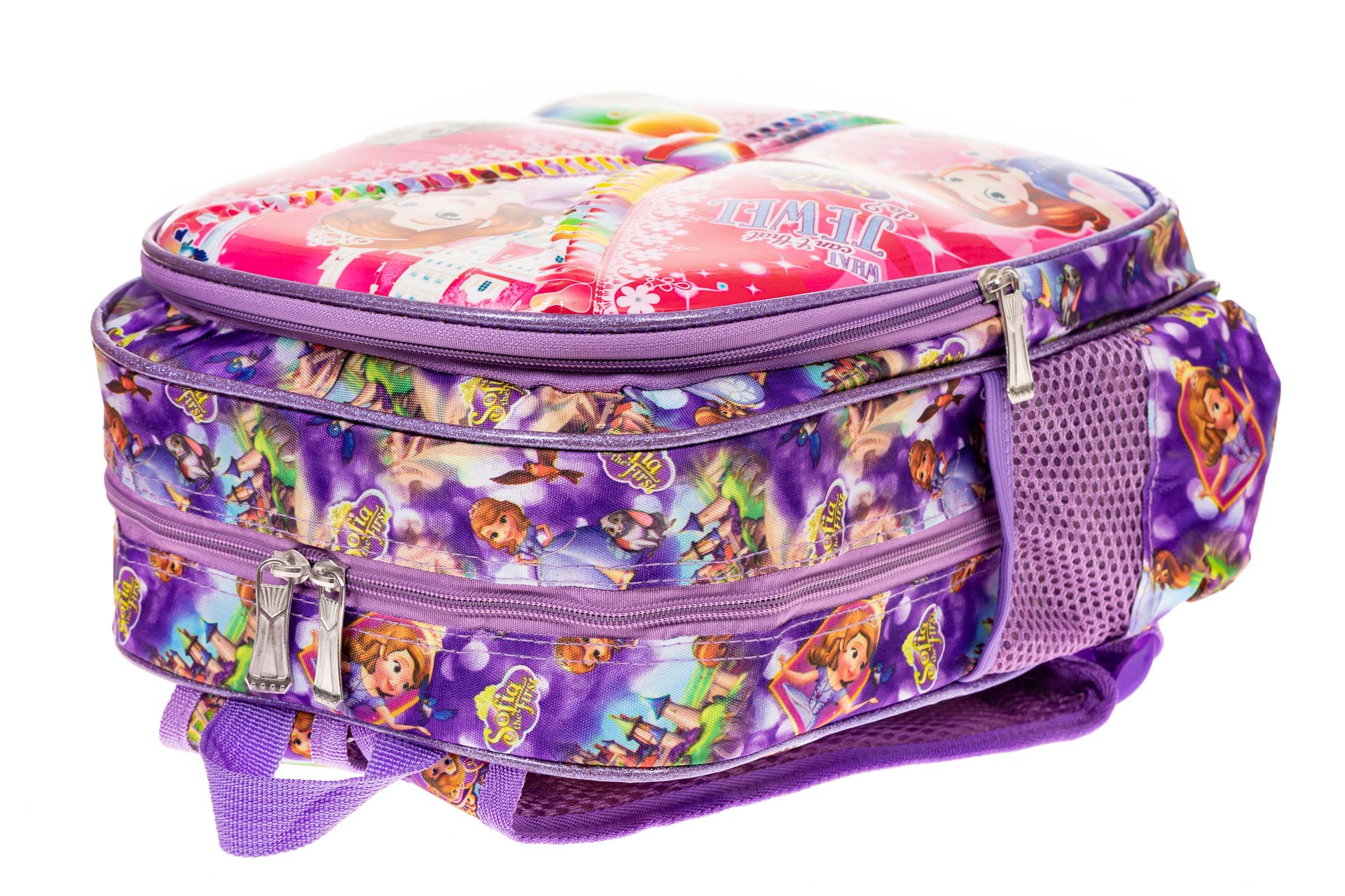 На фото 3 - Детский рюкзак из текстиля с ярким принтом, цвет фиолетовый