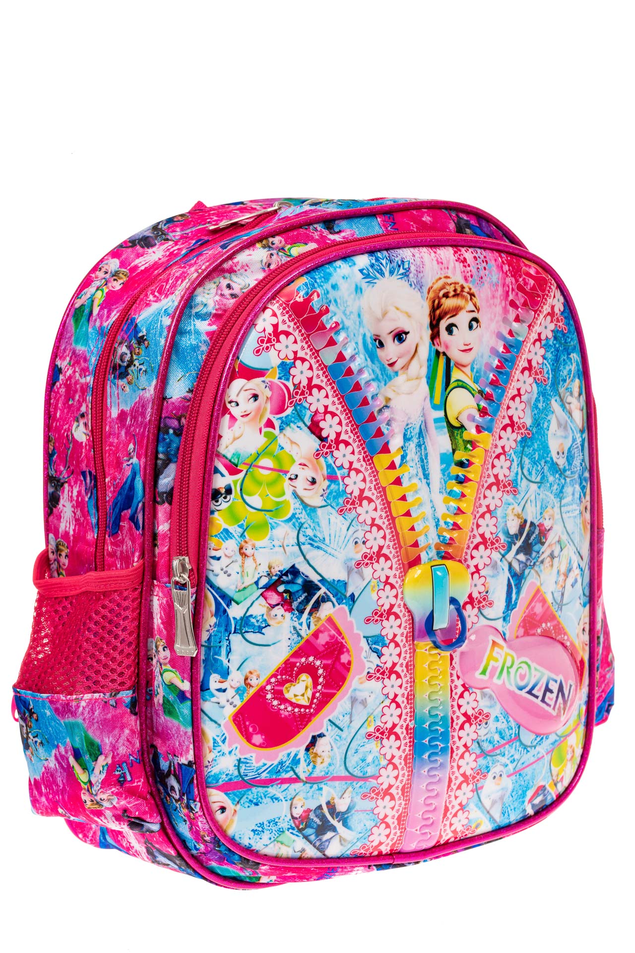 На фото 1 - Детский рюкзак из текстиля с ярким принтом, цвет розовый