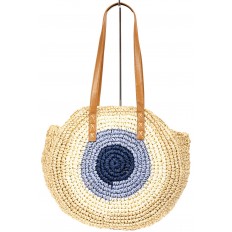На фото 3 - Большая круглая плетеная сумка из джута, цвет бежевый