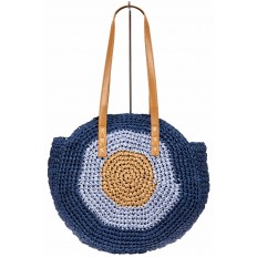 На фото 2 - Большая круглая плетеная сумка из джута, цвет синий
