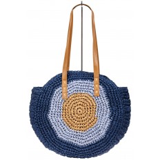На фото 3 - Большая круглая плетеная сумка из джута, цвет синий
