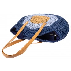 На фото 4 - Большая круглая плетеная сумка из джута, цвет синий