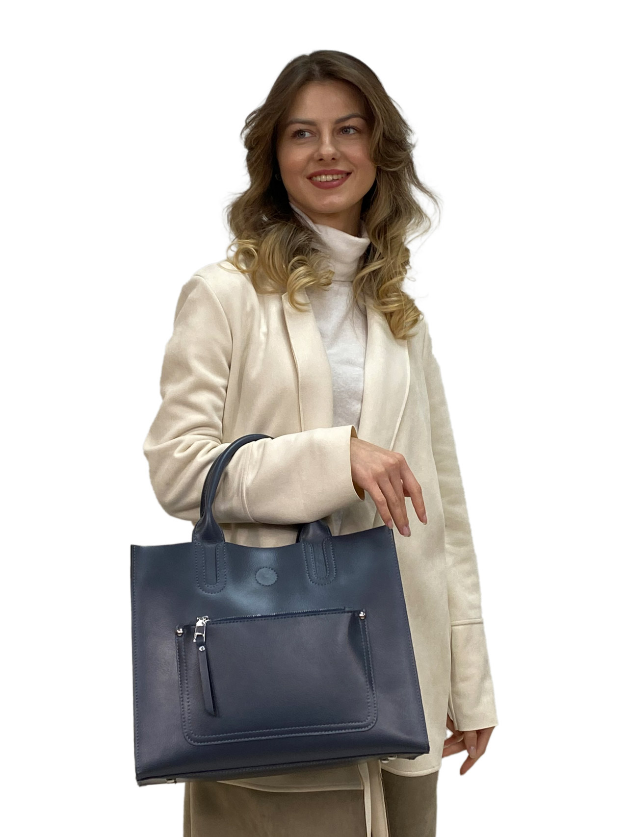 На фото 1 - Женская сумка из натуральной кожи, цвет темно синий