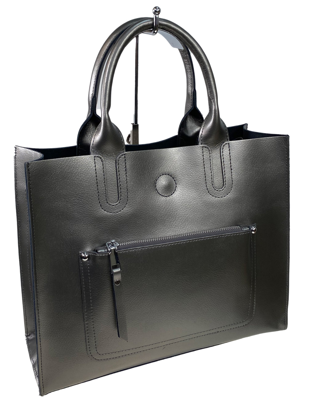 На фото 3 - Женская сумка из натуральной кожи, цвет серебро