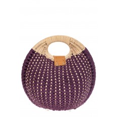На фото 3 - Женская плетеная сумка из ротанга в форме шара, цвет баклажан