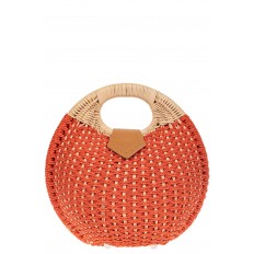 На фото 2 - Женская плетеная сумка из ротанга в форме шара, цвет коралл