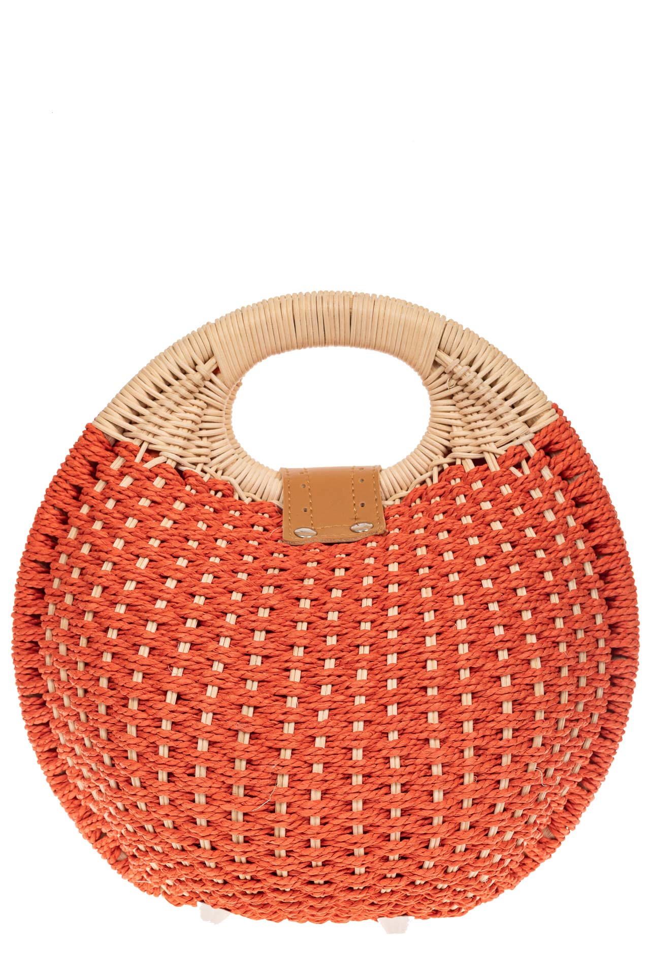 На фото 3 - Женская плетеная сумка из ротанга в форме шара, цвет коралл