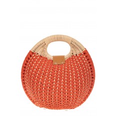 На фото 3 - Женская плетеная сумка из ротанга в форме шара, цвет коралл