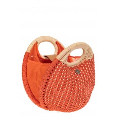 На фото 4 - Женская плетеная сумка из ротанга в форме шара, цвет коралл
