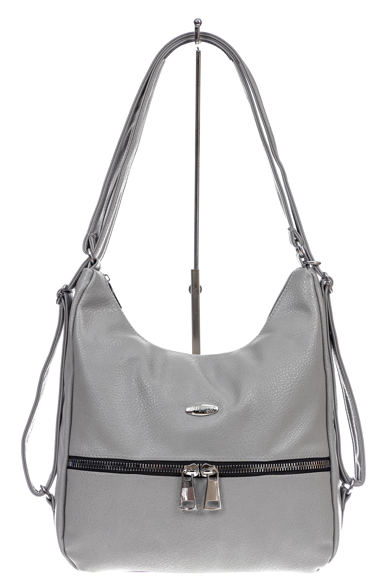 На фото 2 - Женская сумка хобо из искусственной кожи, цвет серый