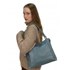 На фото 1 - Женская сумка  из натуральной кожи, цвет серо голубой