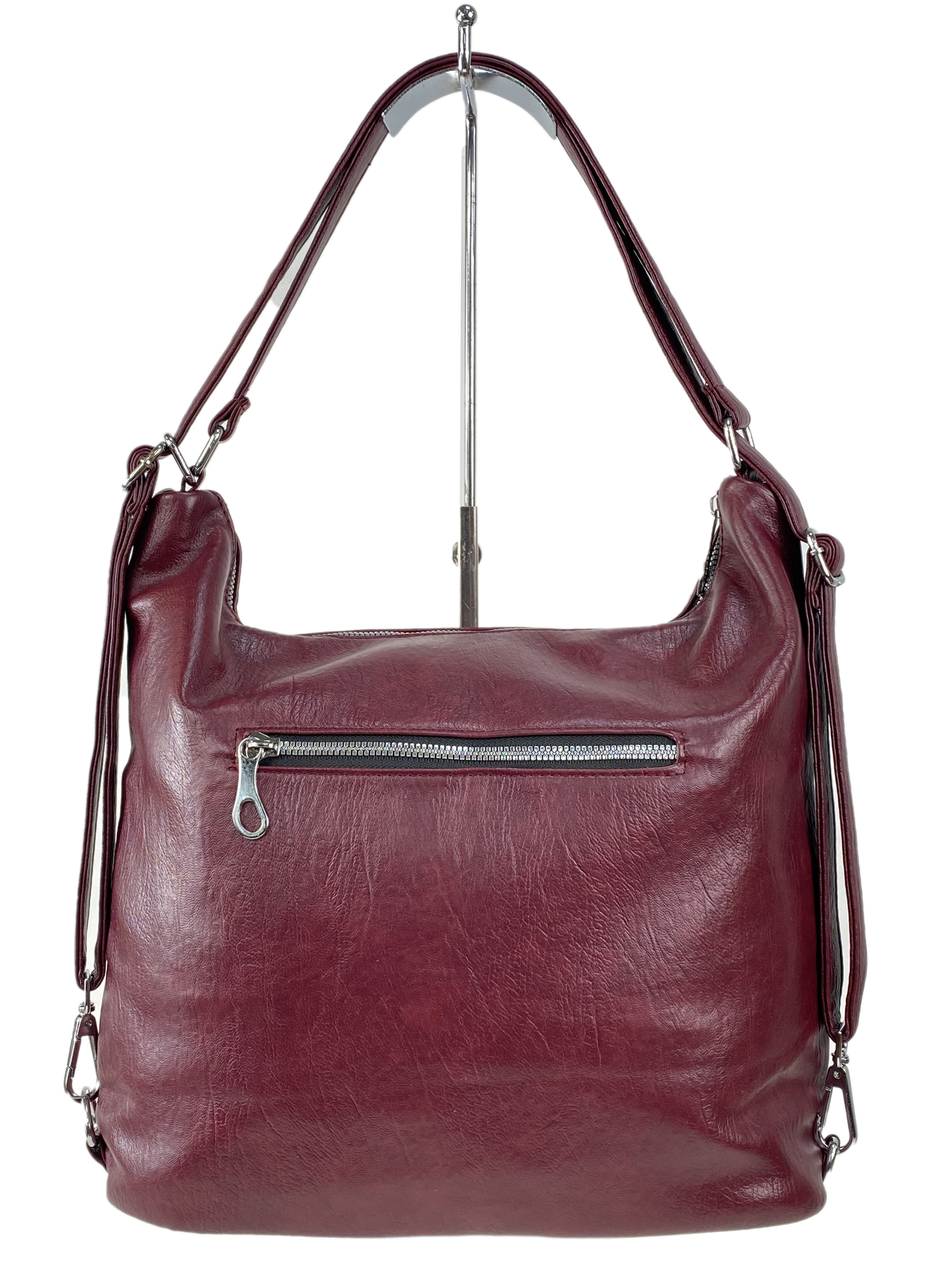 На фото 3 - Женская сумка хобо из искусственной кожи, цвет  бордовый