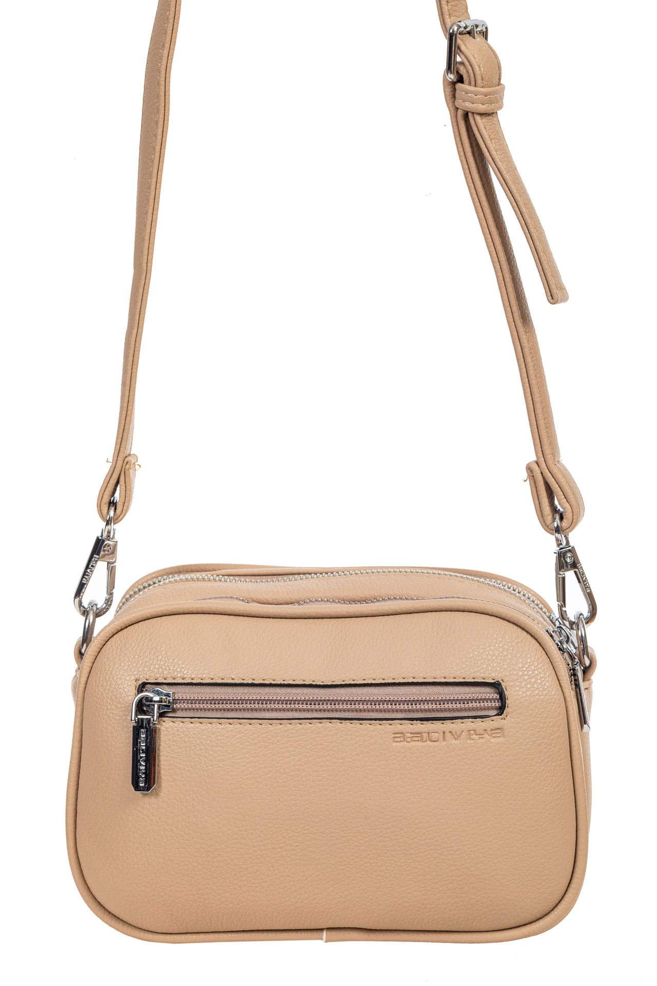 На фото 3 - Женская сумочка кросс-боди из фактурной экокожи, цвет бежевый