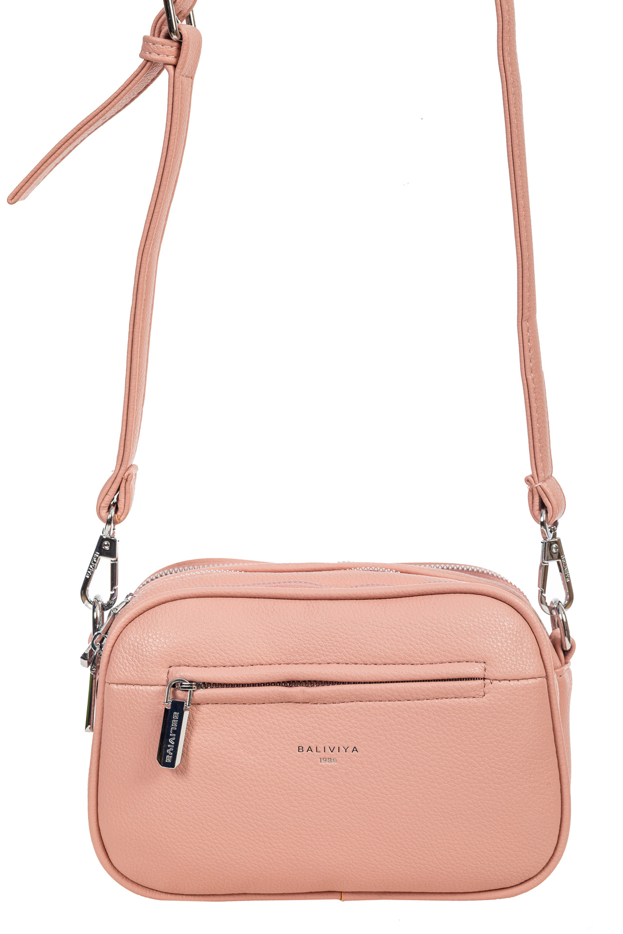 На фото 2 - Женская сумочка кросс-боди из фактурной экокожи, цвет розовый