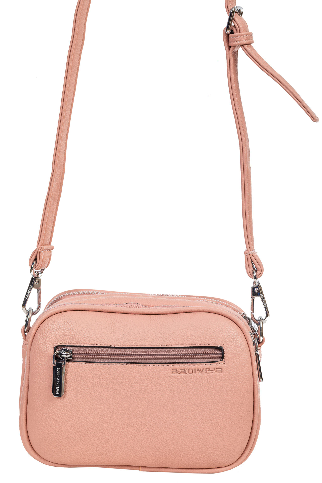 На фото 3 - Женская сумочка кросс-боди из фактурной экокожи, цвет розовый