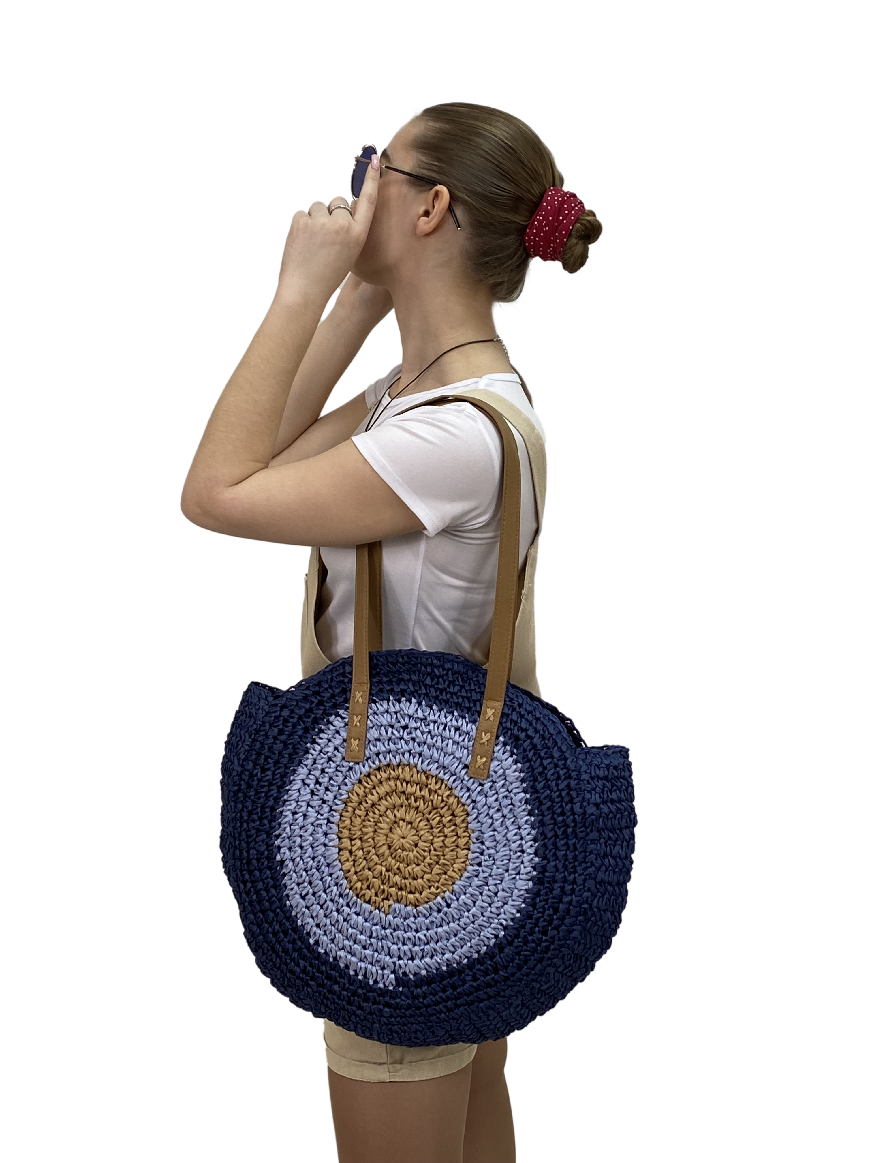 На фото 1 - Плетеная сумка из джута , цвет синий