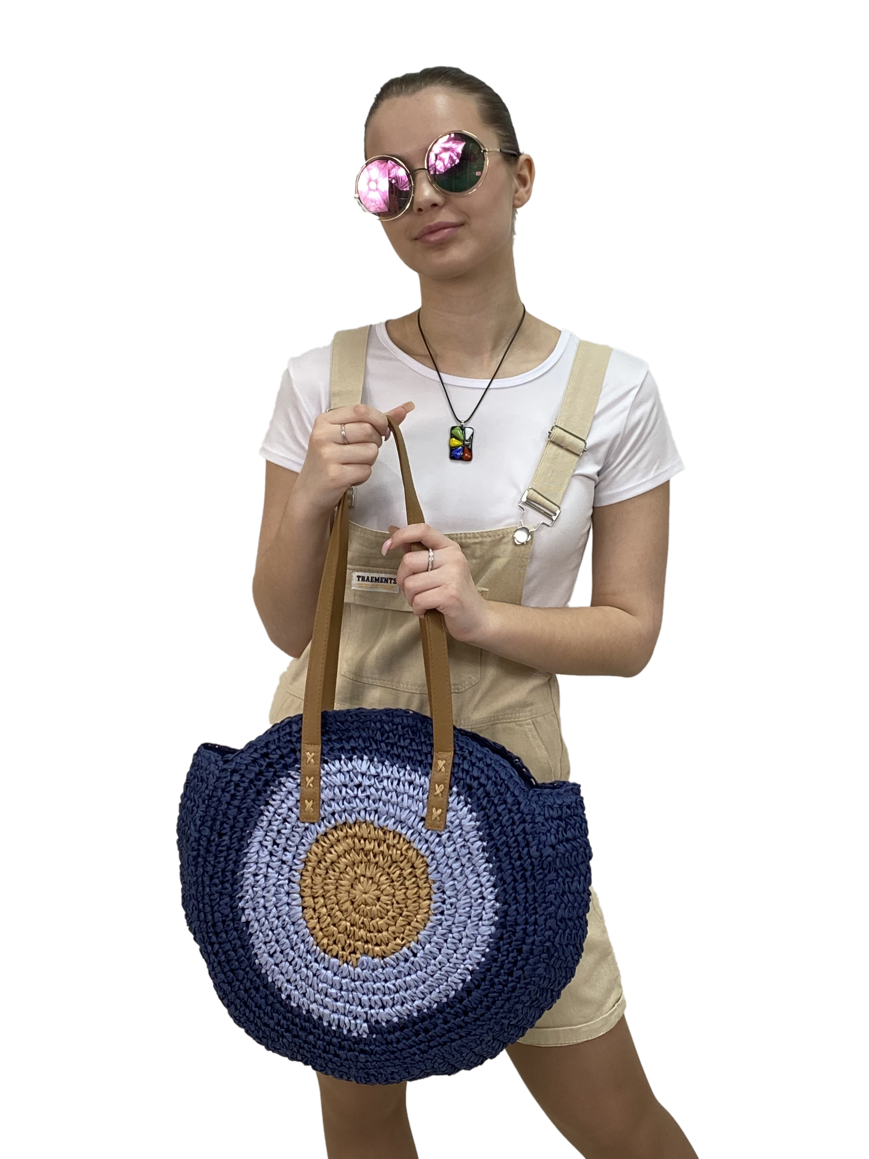На фото 2 - Плетеная сумка из джута , цвет синий