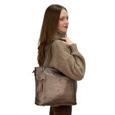 На фото 1 - Женская сумка из натуральной кожи, цвет бронза