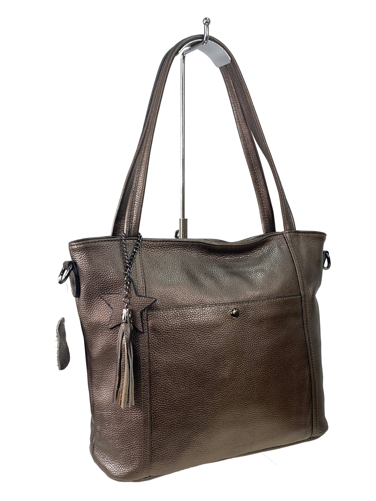 На фото 1 - Женская сумка из натуральной кожи, цвет бронза