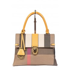 На фото 2 - Полосатая сумка-портфель из эко-кожи, мультицвет желтый