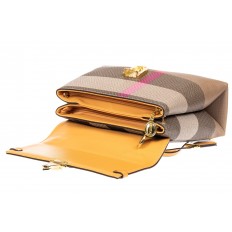 На фото 4 - Полосатая сумка-портфель из эко-кожи, мультицвет желтый