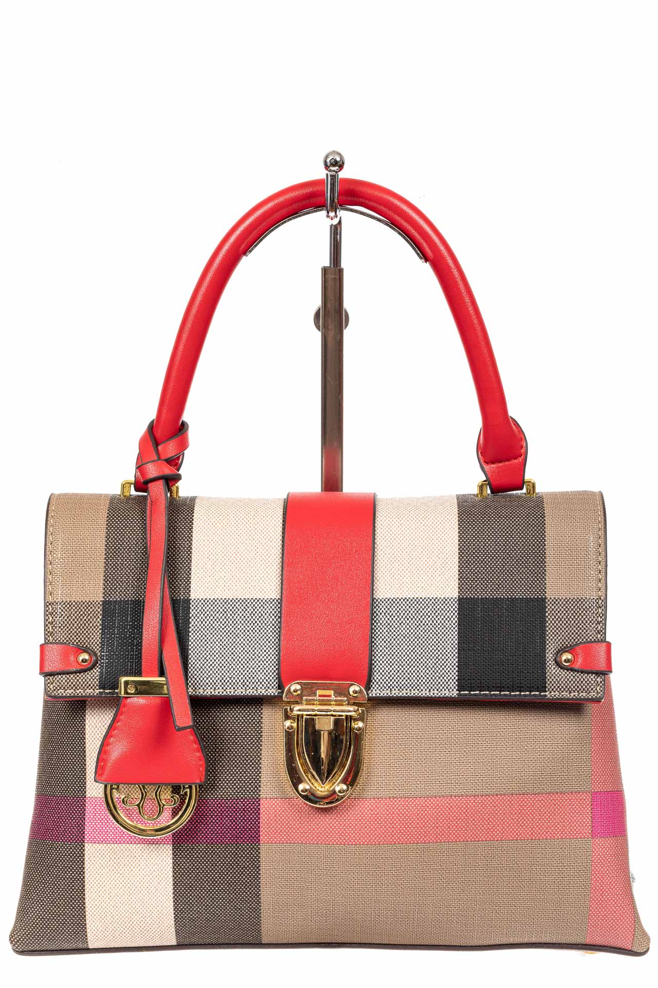 На фото 2 - Полосатая сумка-портфель из эко-кожи, мультицвет с красным