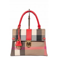 На фото 2 - Полосатая сумка-портфель из эко-кожи, мультицвет с красным