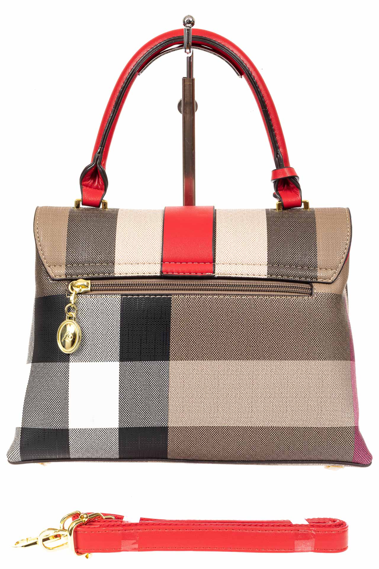 На фото 3 - Полосатая сумка-портфель из эко-кожи, мультицвет с красным
