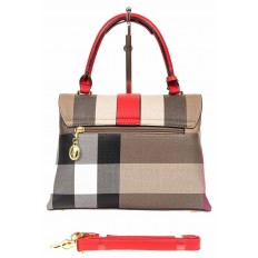 На фото 3 - Полосатая сумка-портфель из эко-кожи, мультицвет с красным