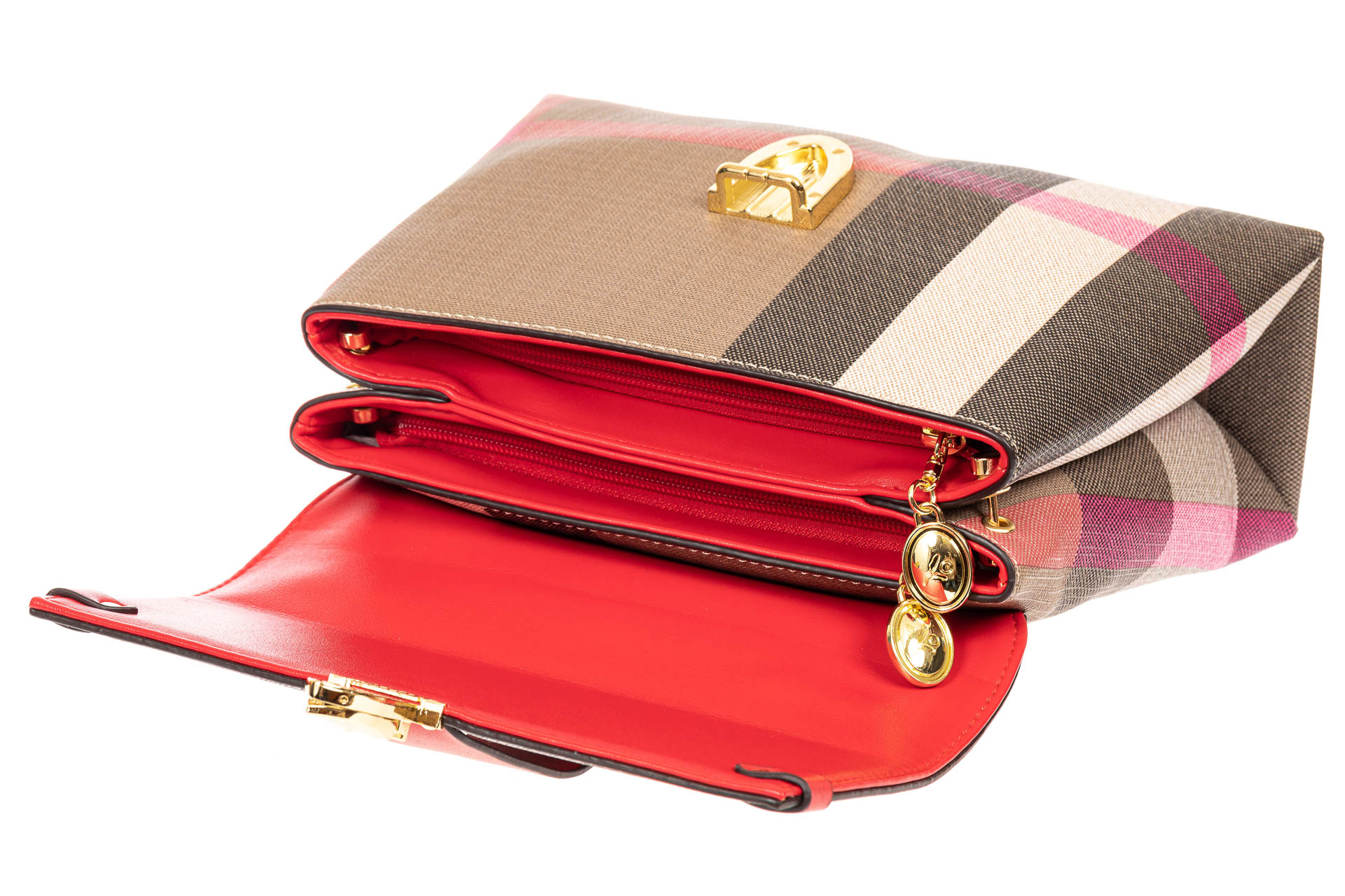 На фото 4 - Полосатая сумка-портфель из эко-кожи, мультицвет с красным