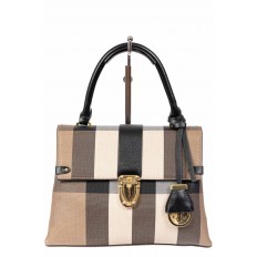 На фото 2 - Полосатая сумка-портфель из эко-кожи, мультицвет с черным