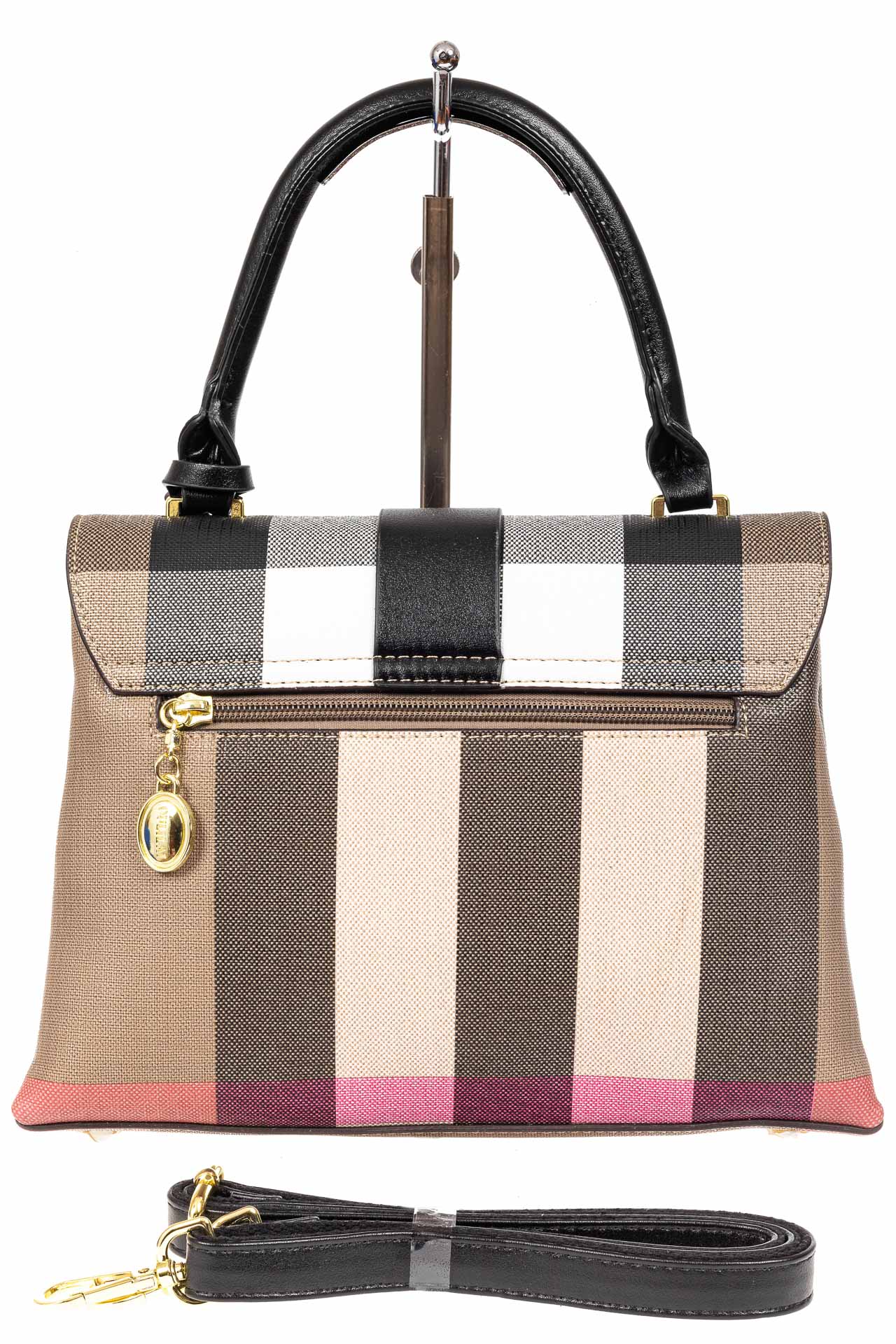 На фото 3 - Полосатая сумка-портфель из эко-кожи, мультицвет с черным