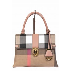 На фото 2 - Полосатая сумка-портфель из эко-кожи, мультицвет с розовым