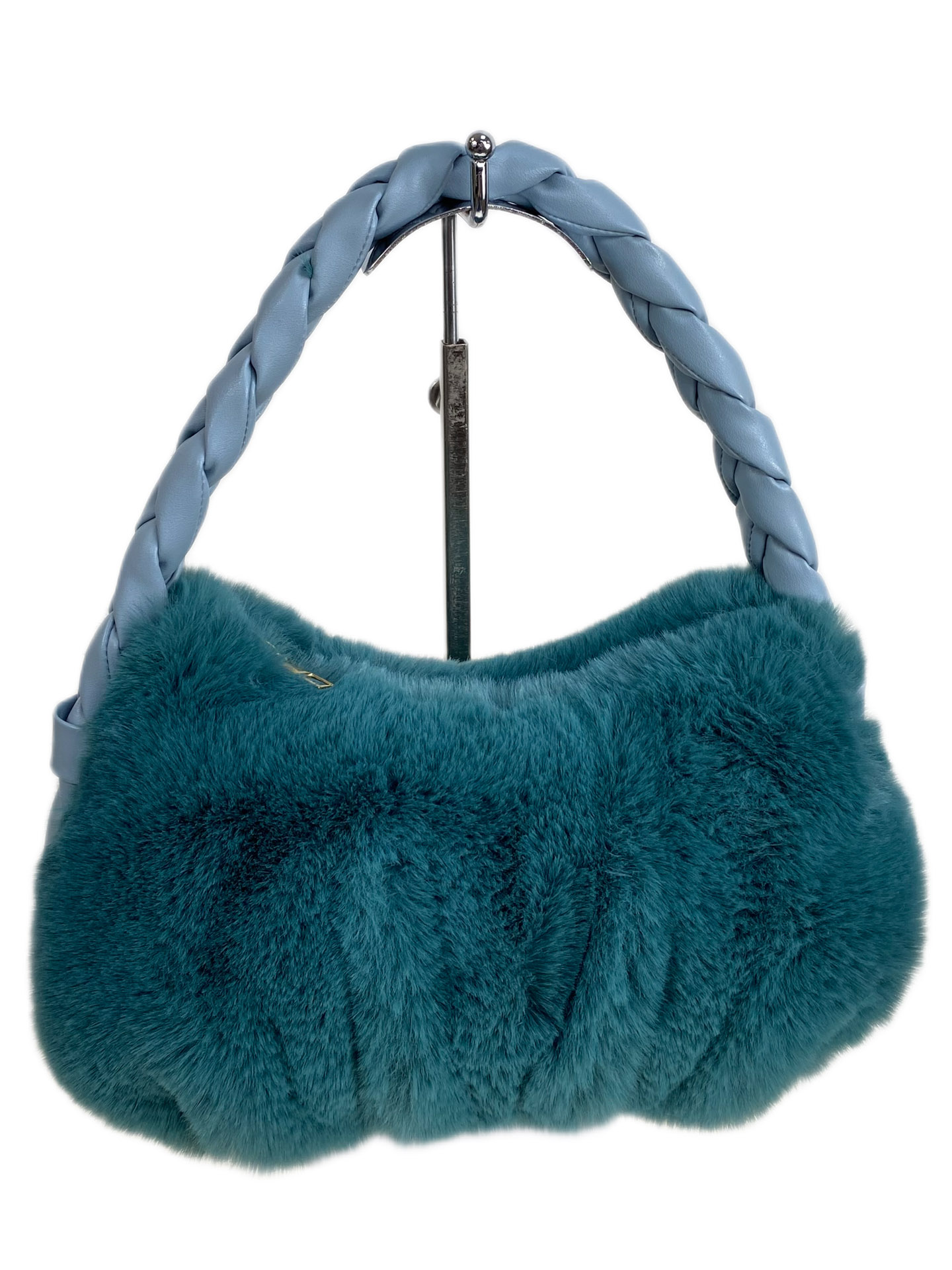 На фото 1 - Женская сумка из искусственного меха, цвет бирюзовый