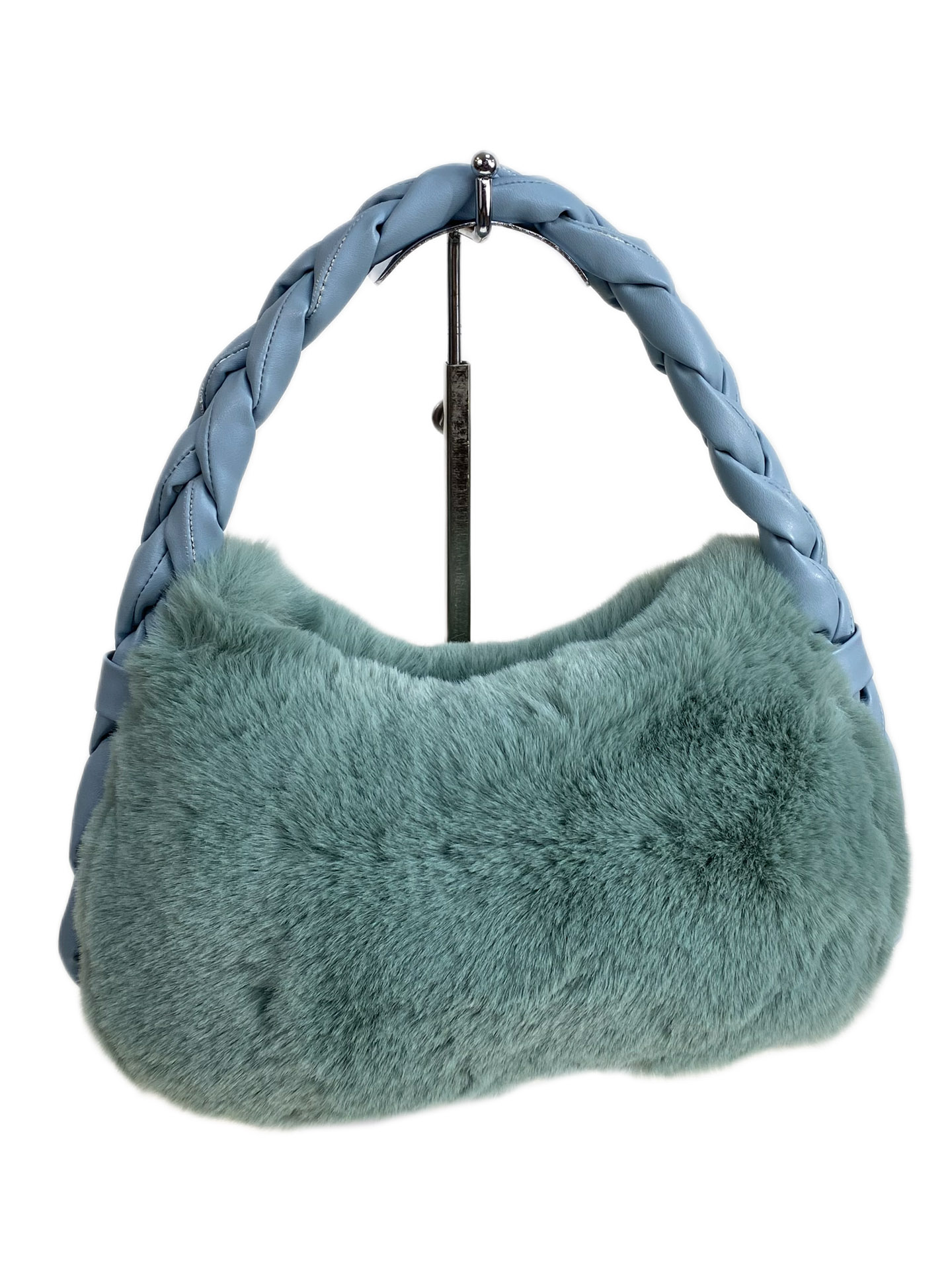 На фото 1 - Женская сумка из искусственного меха, цвет светло зеленый