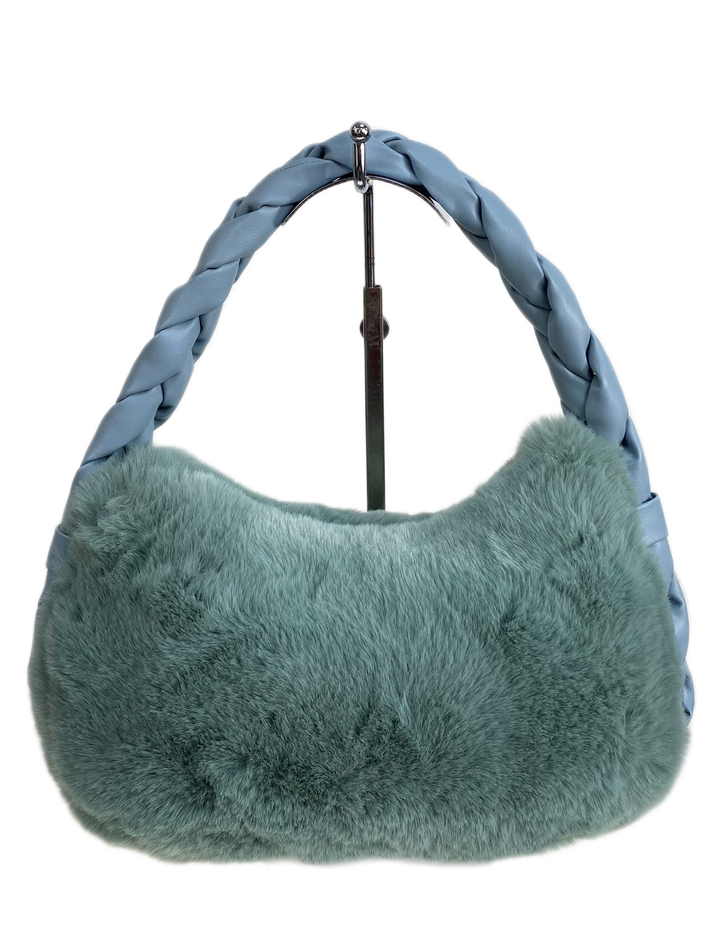 На фото 2 - Женская сумка из искусственного меха, цвет светло зеленый