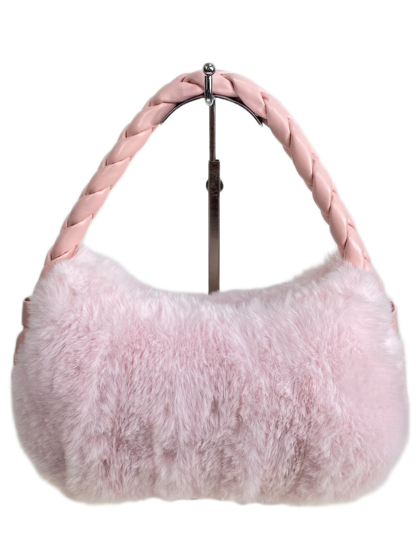 На фото 2 - Женская сумка из искусственного меха, цвет розовый