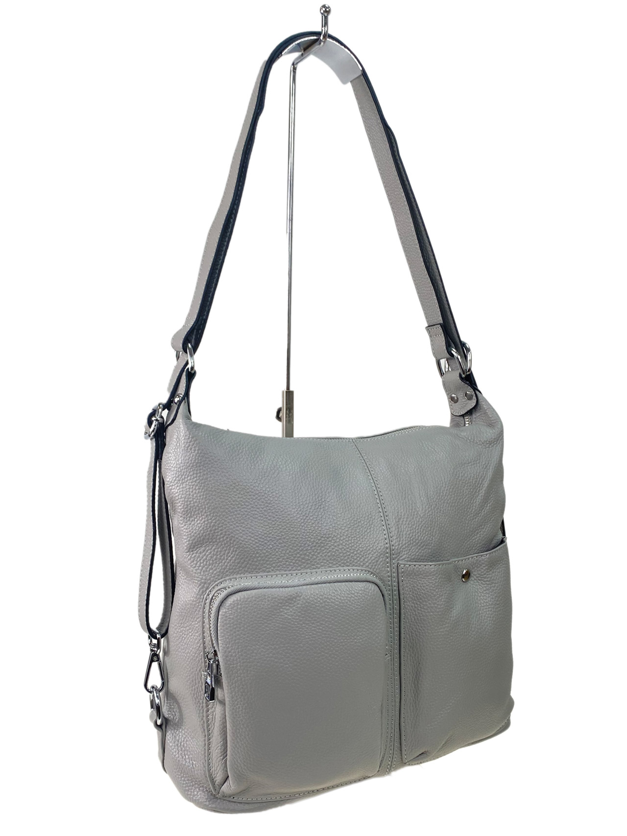 На фото 1 - Женская сумка из натуральной кожи, цвет  светло серый