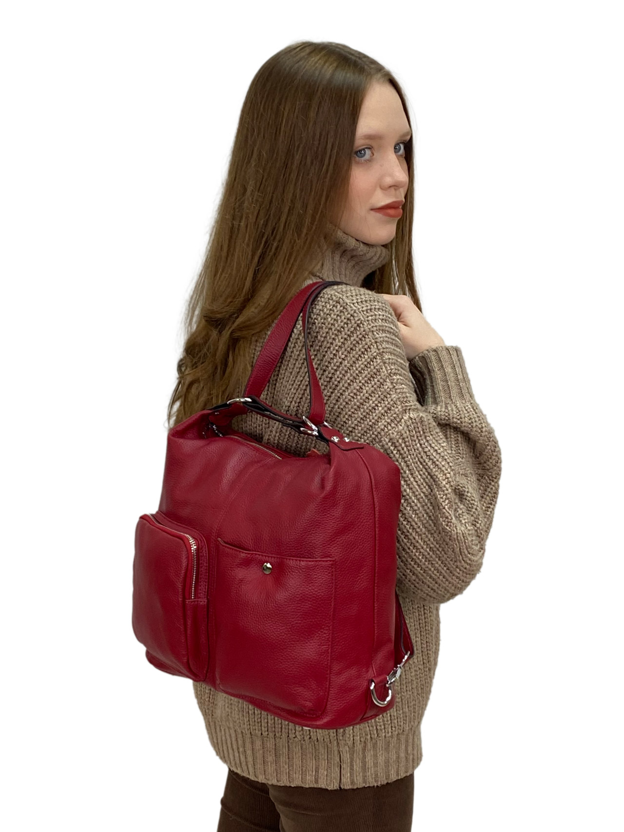 На фото 2 - Женская сумка из натуральной кожи, цвет  красный