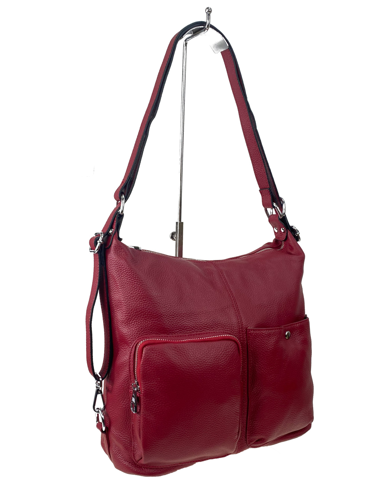 На фото 1 - Женская сумка из натуральной кожи, цвет  красный