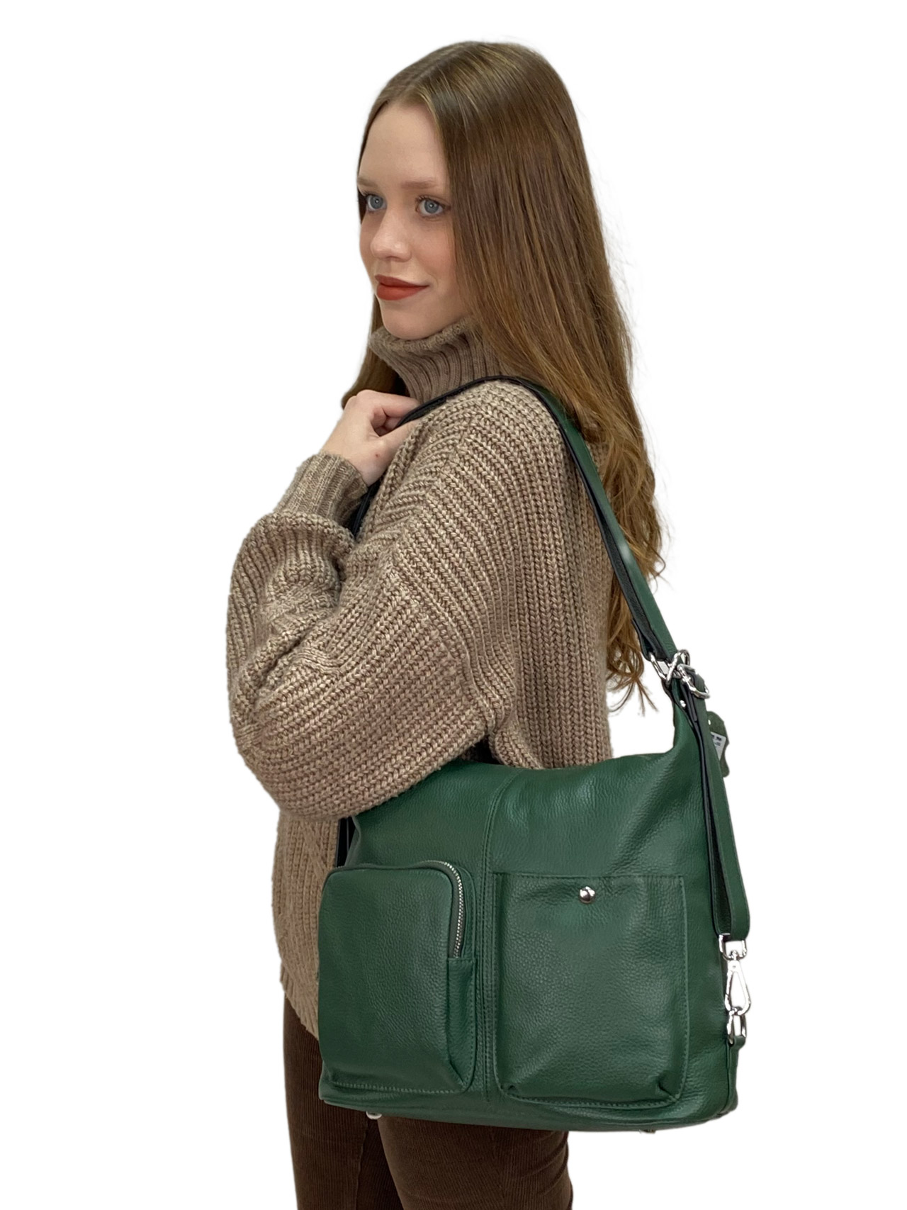 На фото 2 - Женская сумка из натуральной кожи, цвет  зеленый