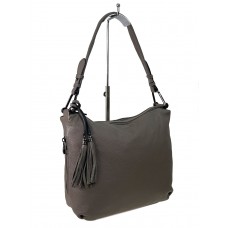 На фото 1 - Женская сумка из натуральной кожи, цвет бежево-серый