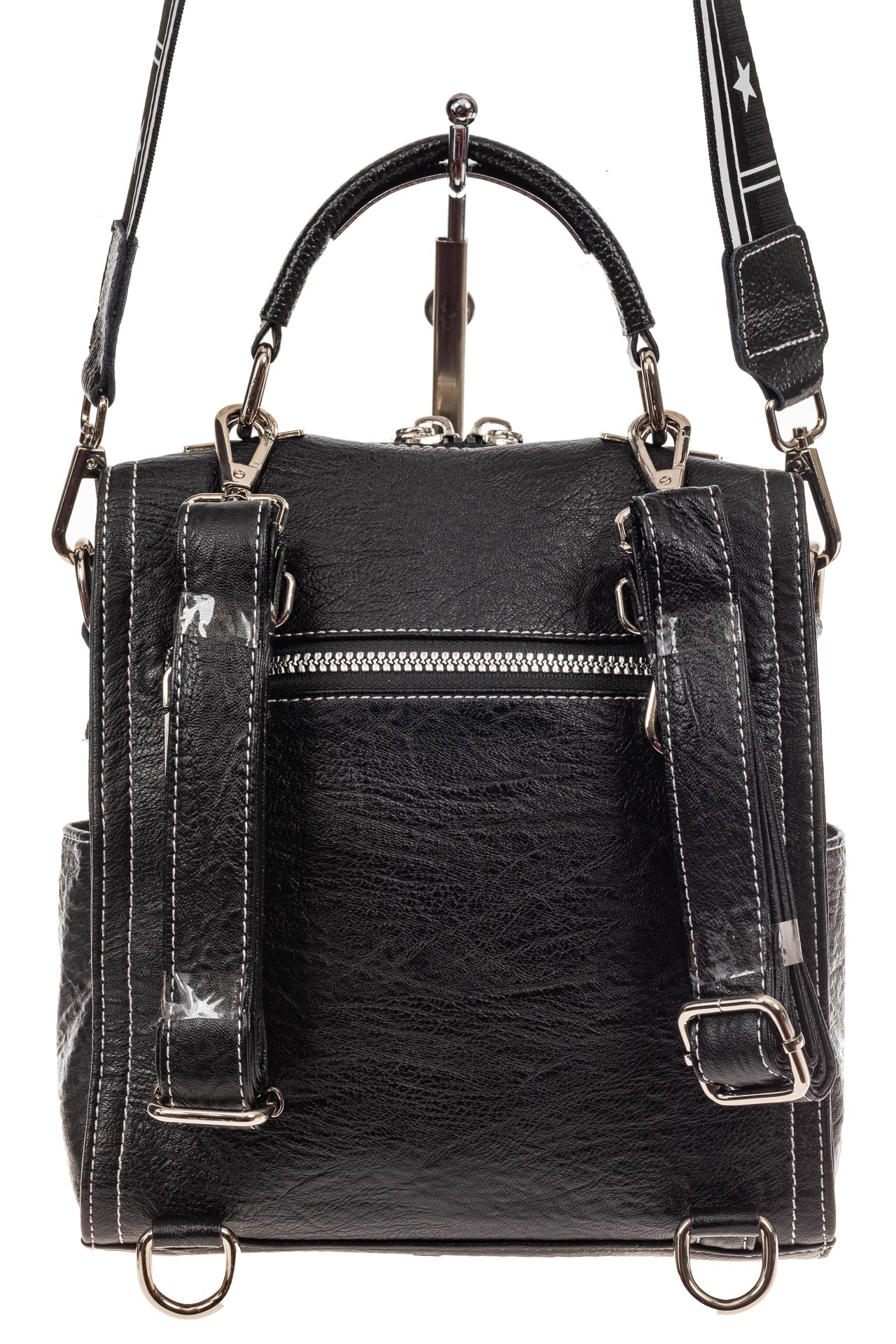 На фото 3 - Женская сумка-рюкзак из искусственной кожи, цвет комбинированный (черный, зеленый, серый)