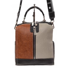 На фото 2 - Женская сумка-рюкзак из искусственной кожи, цвет комбинированный (черный, коричневый, серый)